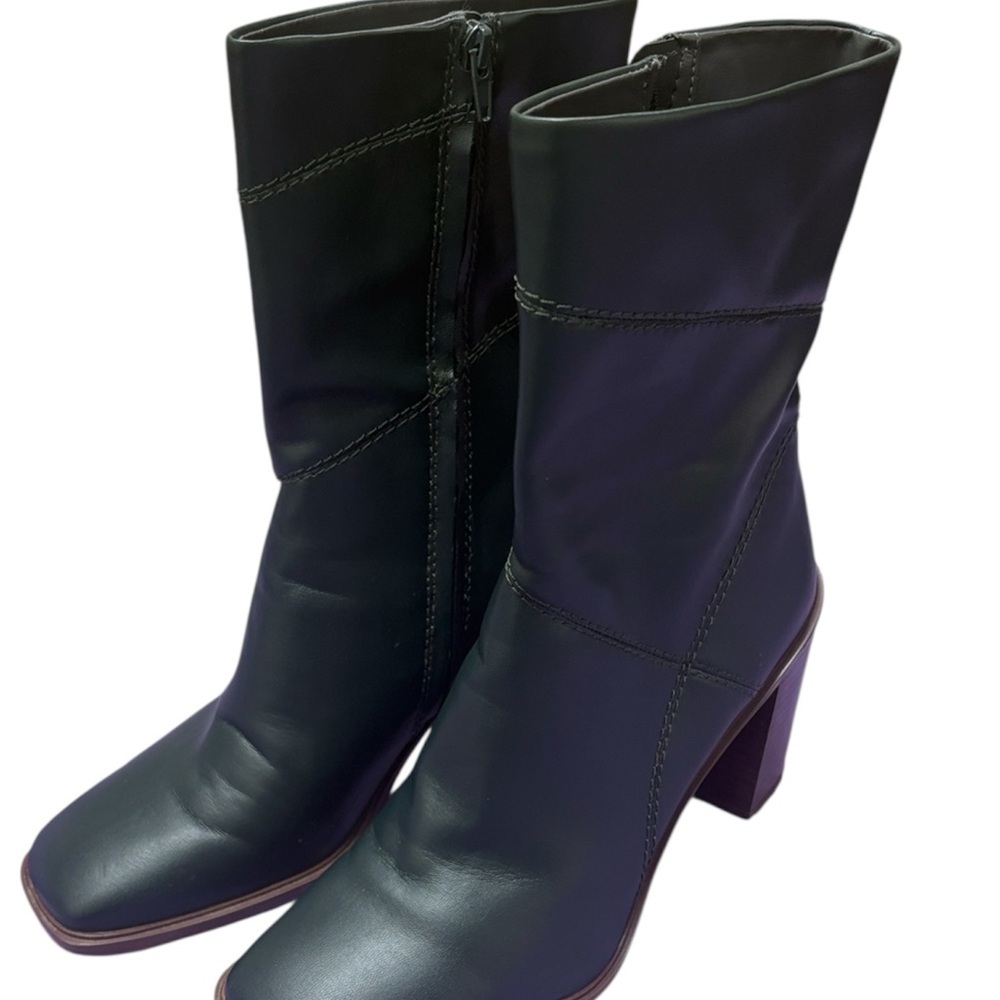 Franco Sarto Black Mid-Calf Block Heel Zip Boots
